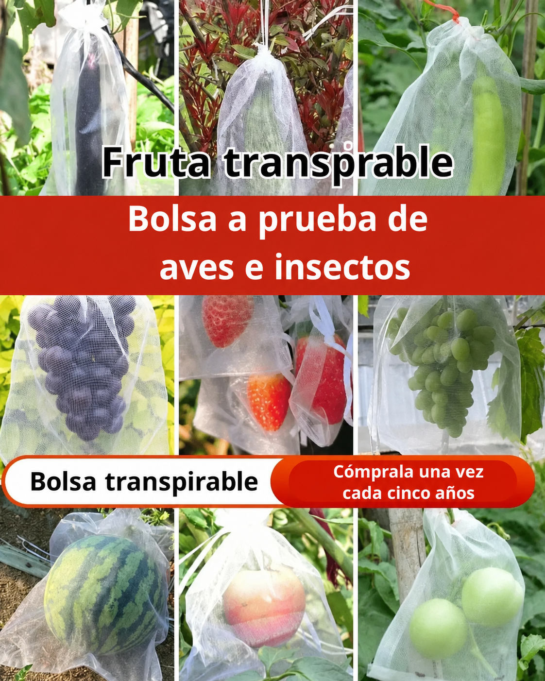 Bolsas de Malla Transpirable y Reutilizables para Proteger Frutas y Verduras – Protegen contra Insectos, Moscas de la Fruta y Aves