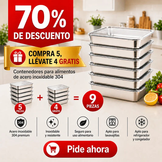 [🎁 ¡70% DE DESCUENTO!]  Recipientes de acero inoxidable 304 de 2000 ml