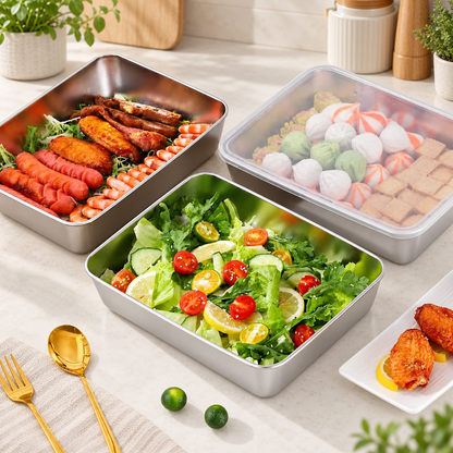 Recipientes inox SUS304 | Alimentos frescos por más tiempo (25×20×5 cm)