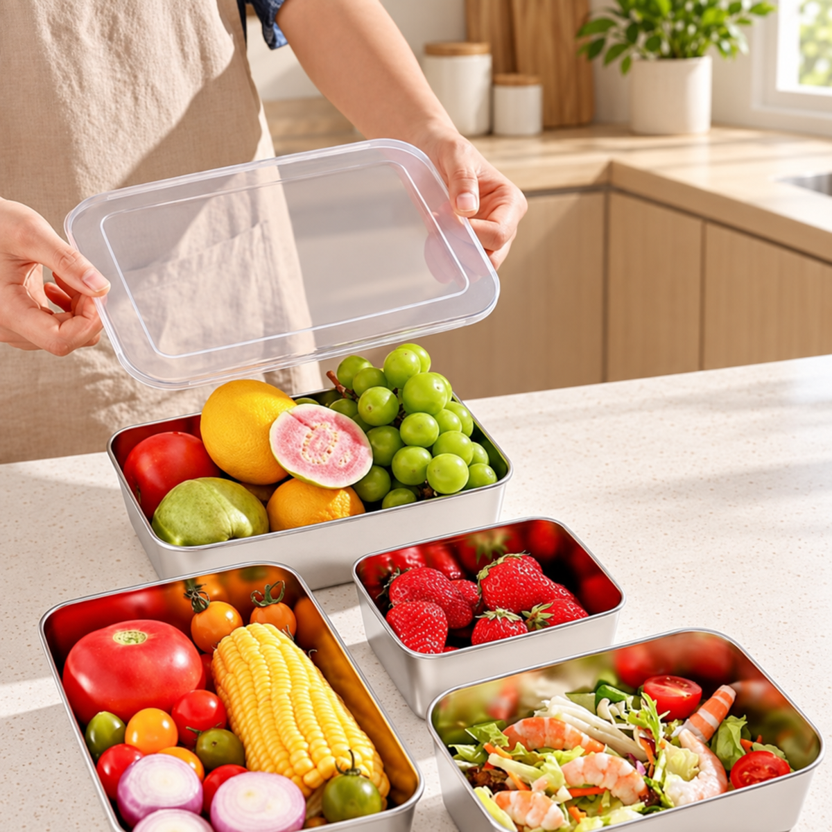 Recipientes inox SUS304 | Alimentos frescos por más tiempo (25×20×5 cm)