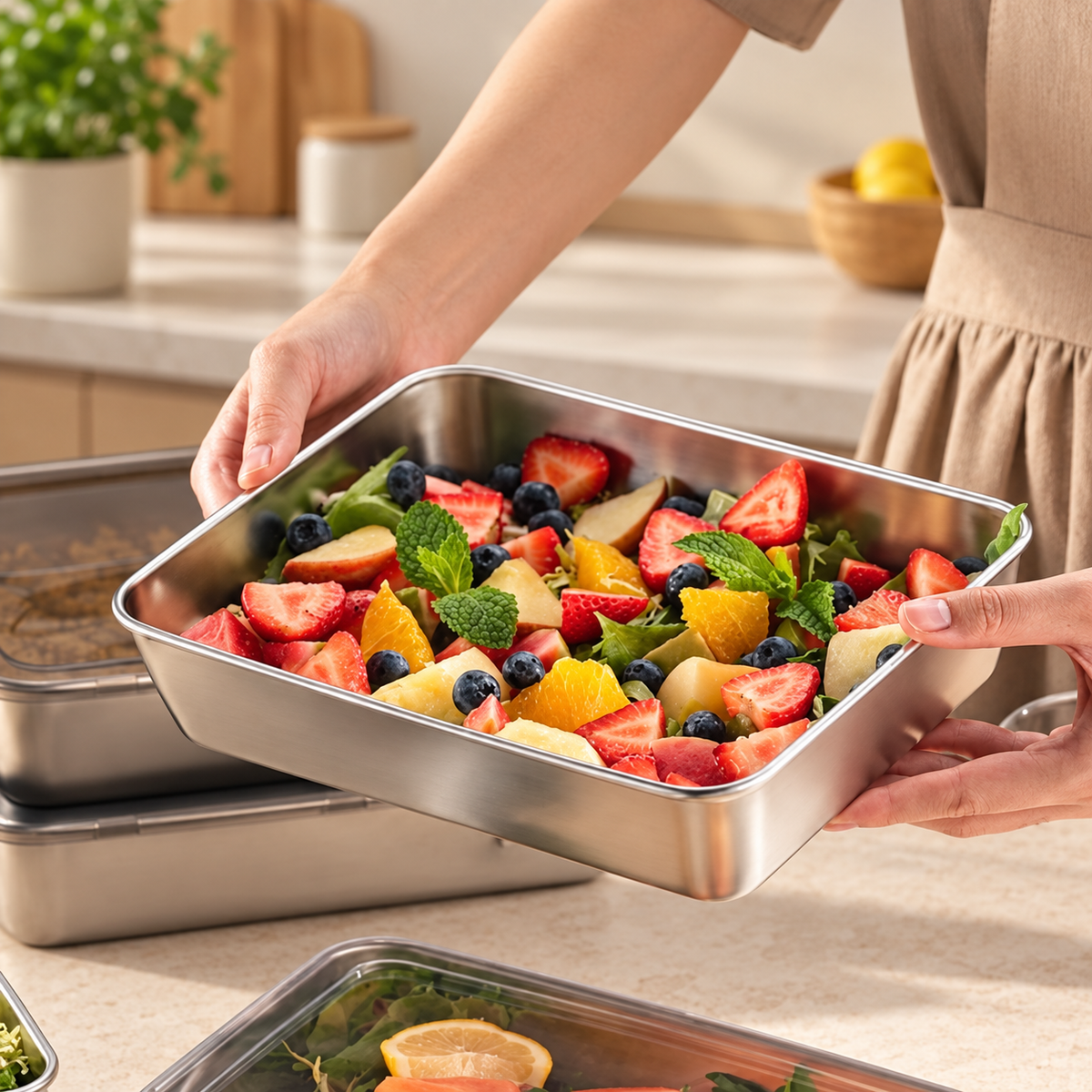 Recipientes inox SUS304 | Alimentos frescos por más tiempo (25×20×5 cm)