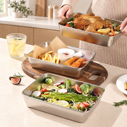 Recipientes inox SUS304 | Alimentos frescos por más tiempo (25×20×5 cm)