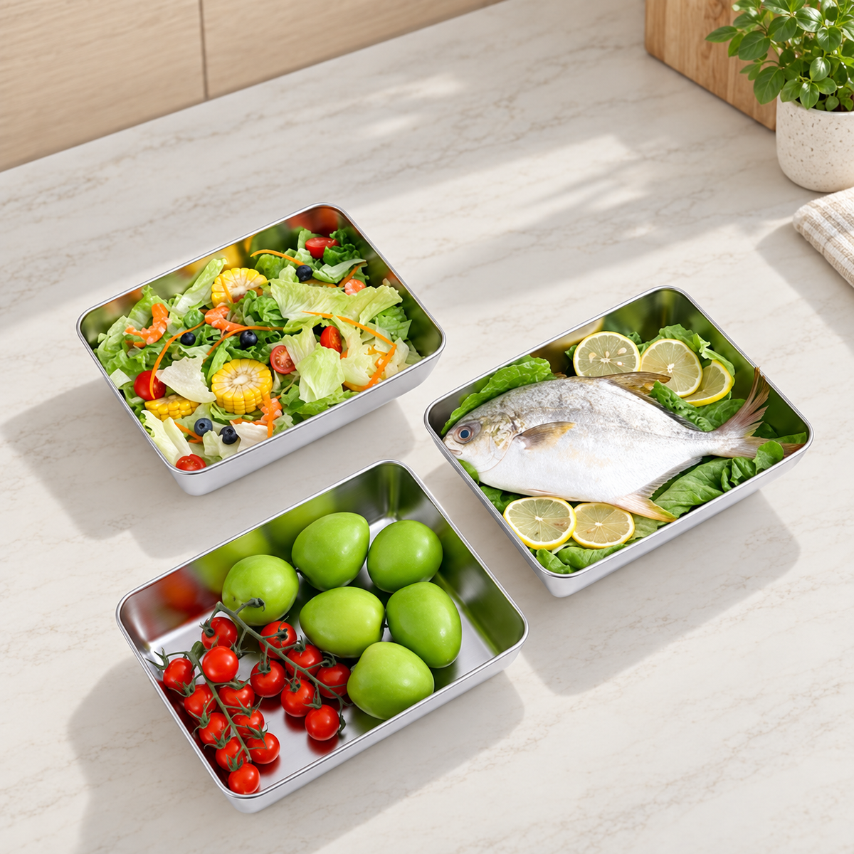 Recipientes inox SUS304 | Alimentos frescos por más tiempo (25×20×5 cm)
