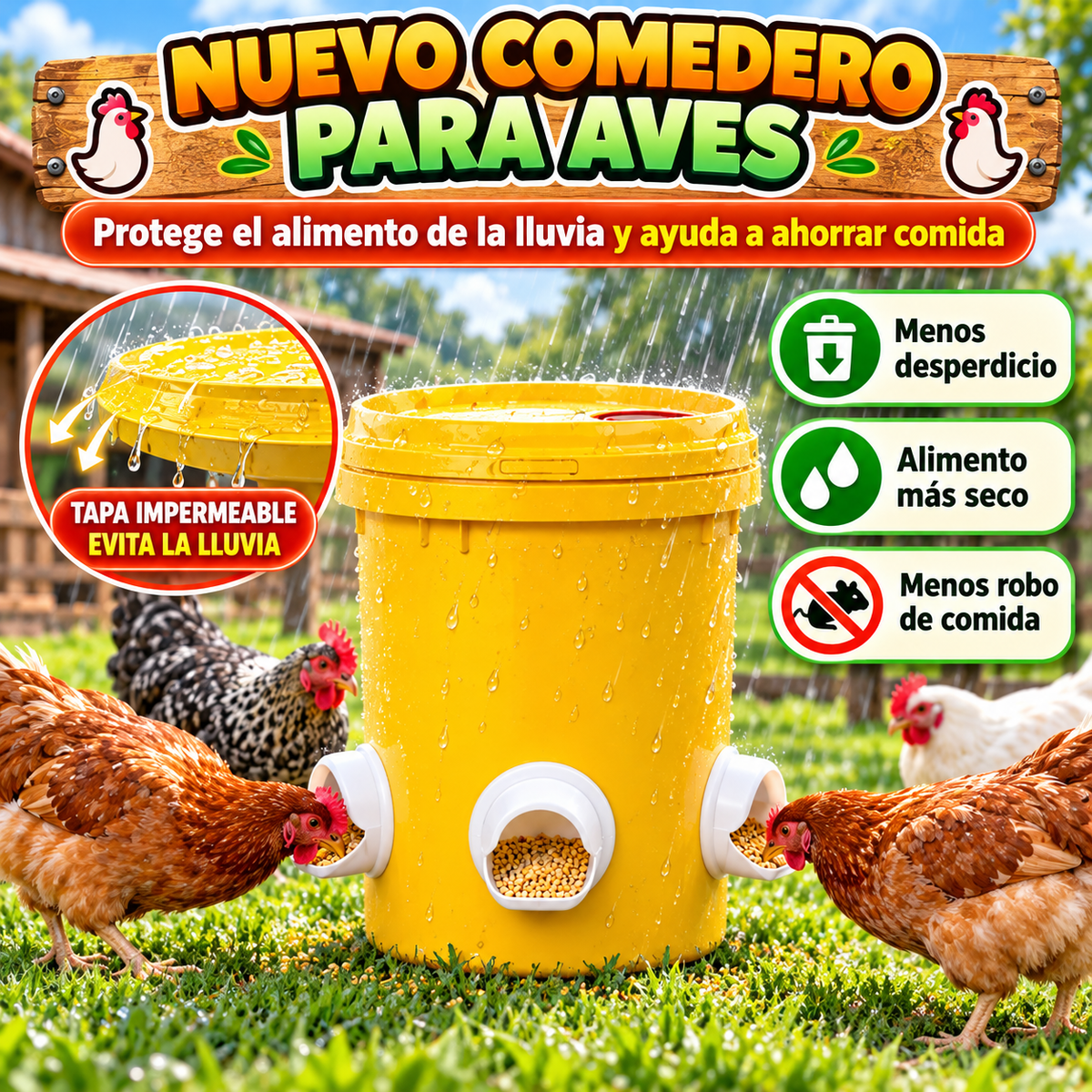 Comedero Automático para Gallinas y Patos – Incluye Sierra Copa y Broca