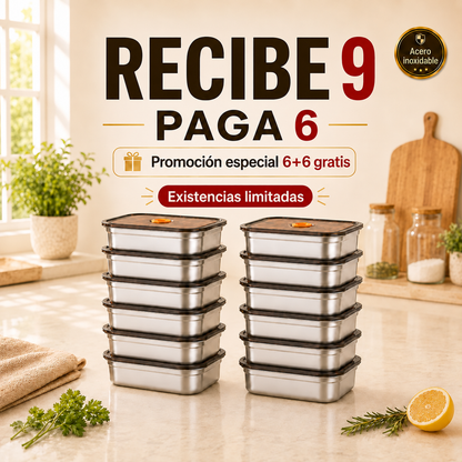Llévate 9, paga 6  | Set tupper de Acero, 316 Hermético al Vacío