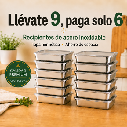 Llévate 9, paga 6 | Recipientes de acero inoxidable 304 de 2000 ml