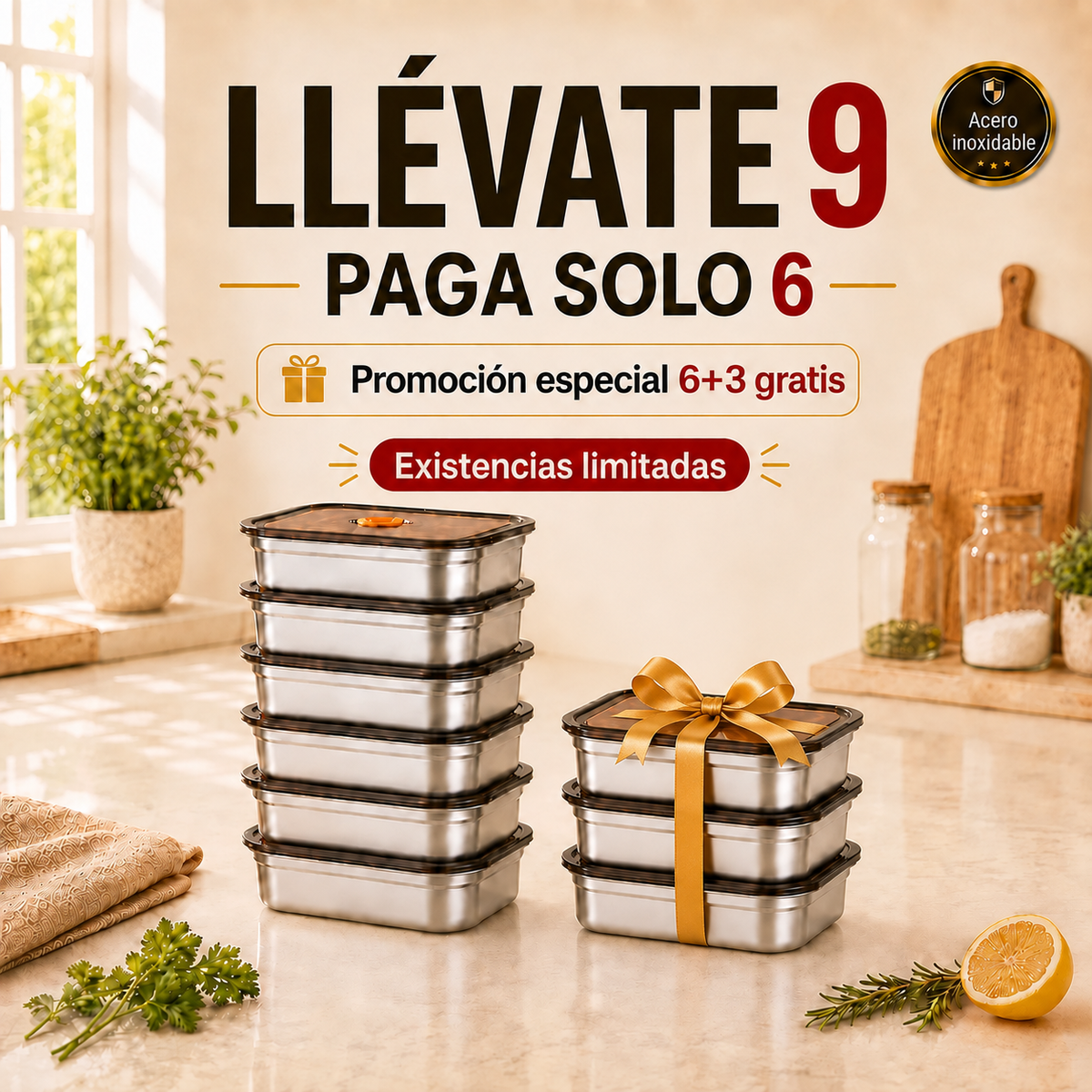 Llévate 9, paga 6 | Set de recipientes herméticos al vacío de acero inoxidable 316L (1000 ml)
