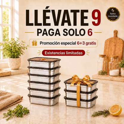 Llévate 9, paga 6 | Set de recipientes herméticos al vacío de acero inoxidable 316L (1000 ml)