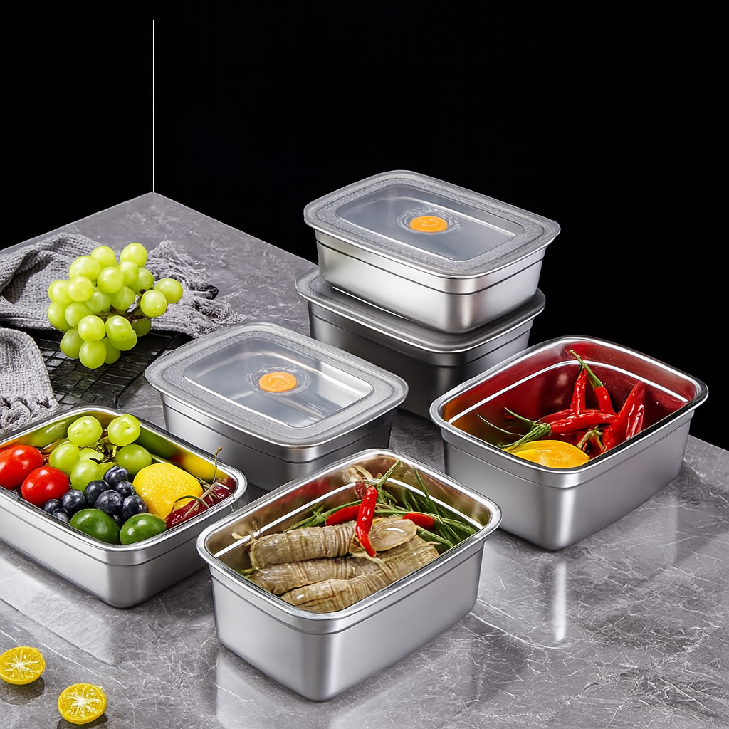 Recipiente hermético grande para alimentos de acero inoxidable antibacteriano – 1500 ml (19 × 14 × 8 cm)