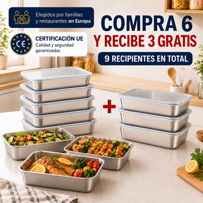 Recipientes inox SUS304 | Alimentos frescos por más tiempo (25×20×5 cm)