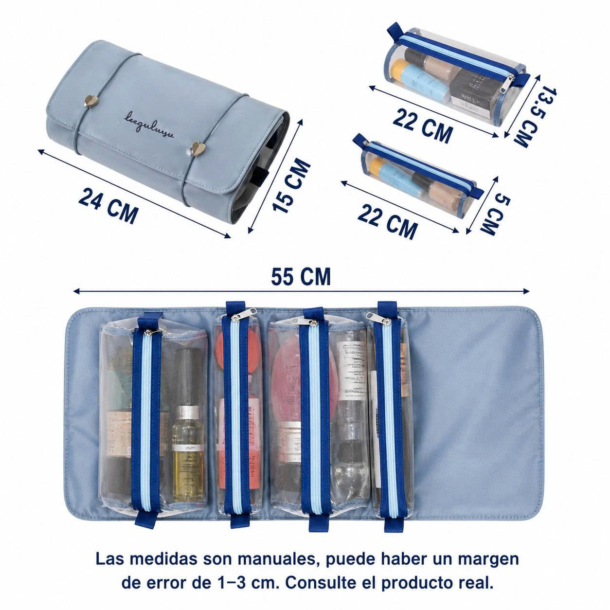 🛍️ Bolsa de Maquillaje 4 en 1 Tipo Rollo Plegable