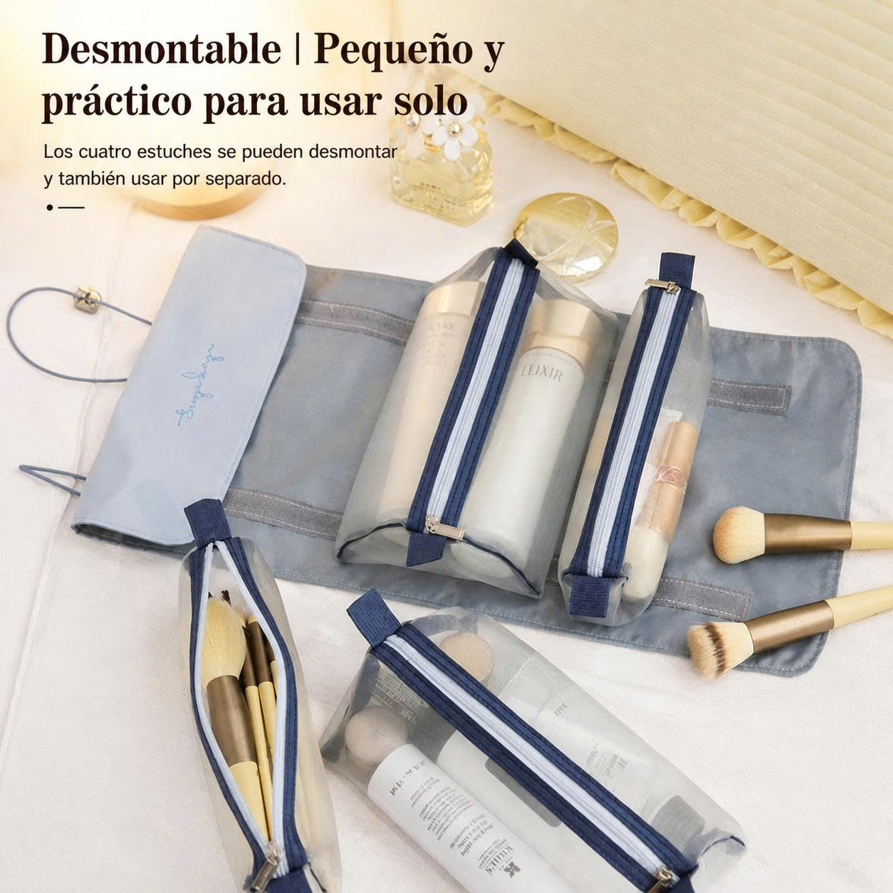 🛍️ Bolsa de Maquillaje 4 en 1 Tipo Rollo Plegable